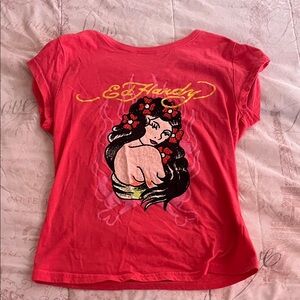 Ed Hardy Red Tee with Artistic Graphic